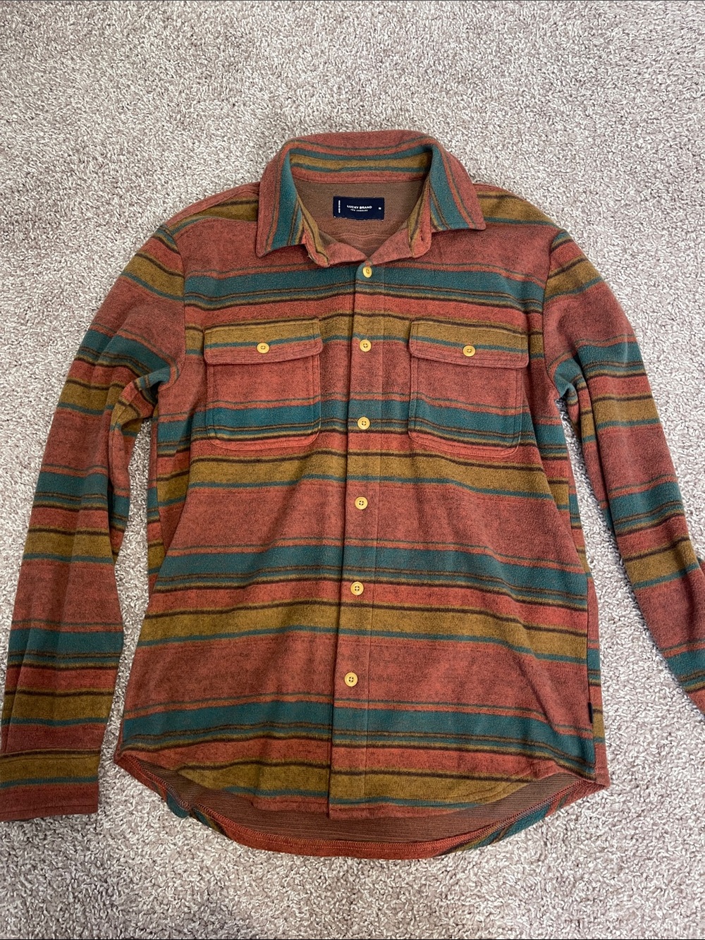 Lucky Brand Rust and Teal Striped Button-Front Shirt